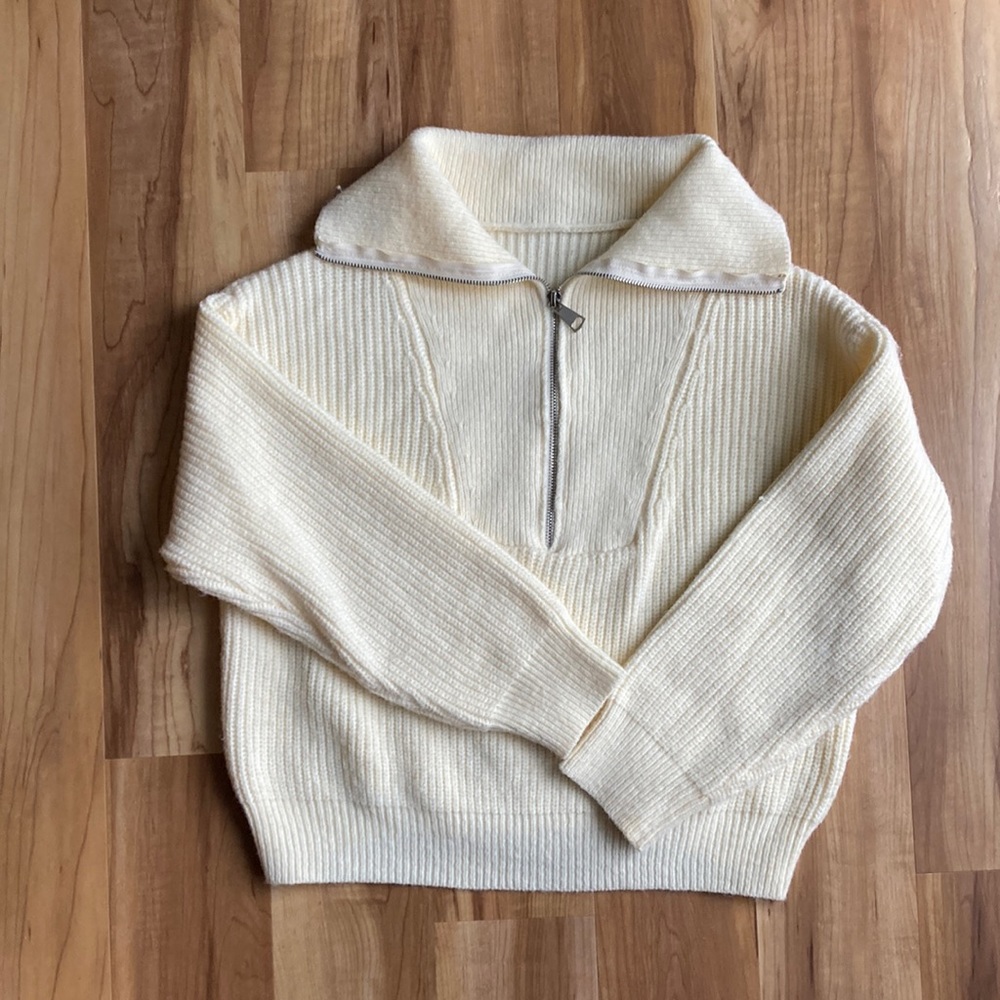 Acrylic 3/4 zip Cream vintage style cream sweater